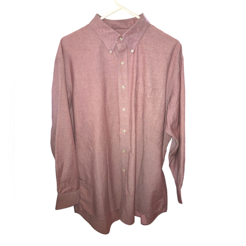 Lands' End Pink Chambray Cotton Blend Long Sleeve Button Up Shirt Size 17.5-33